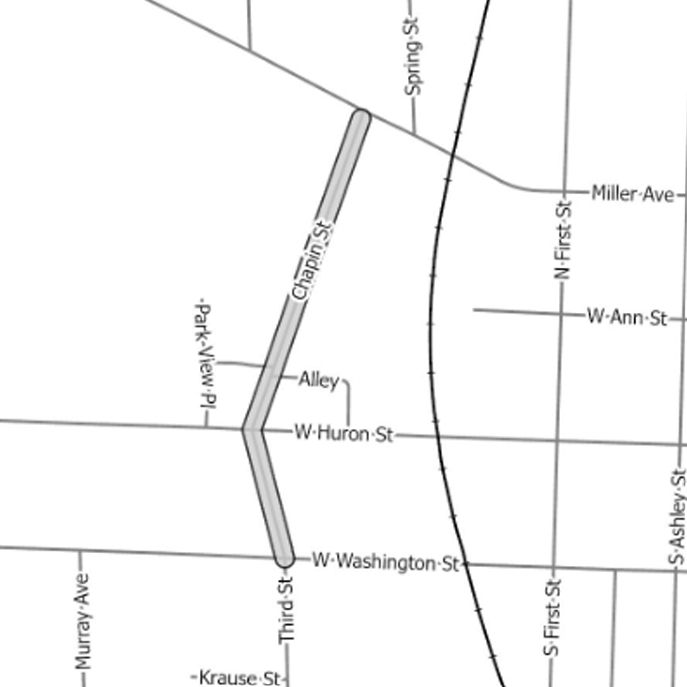 Project boundary map showing extent of project along Chapin and Third, between Miller and Washington.
