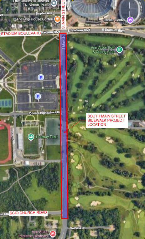 ​The sidewalk will be installed along the east side of South Main Street between Scio Church Road and Stadium Boulevard. 