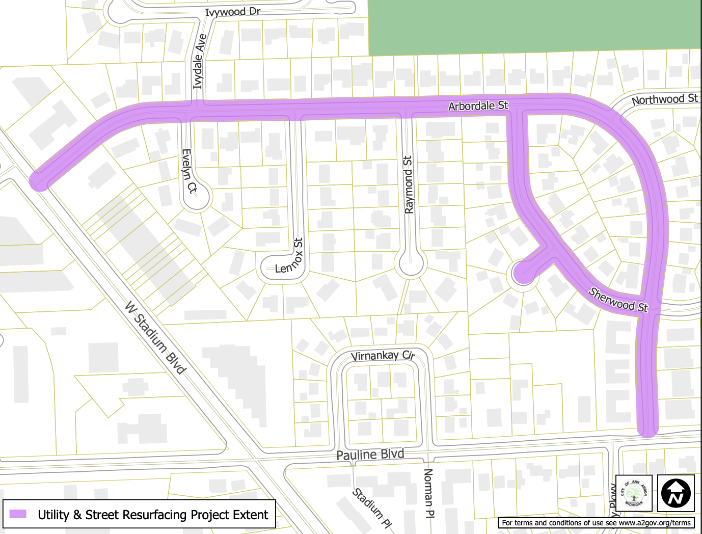 Arbordale and Sherwood Improvements project extent