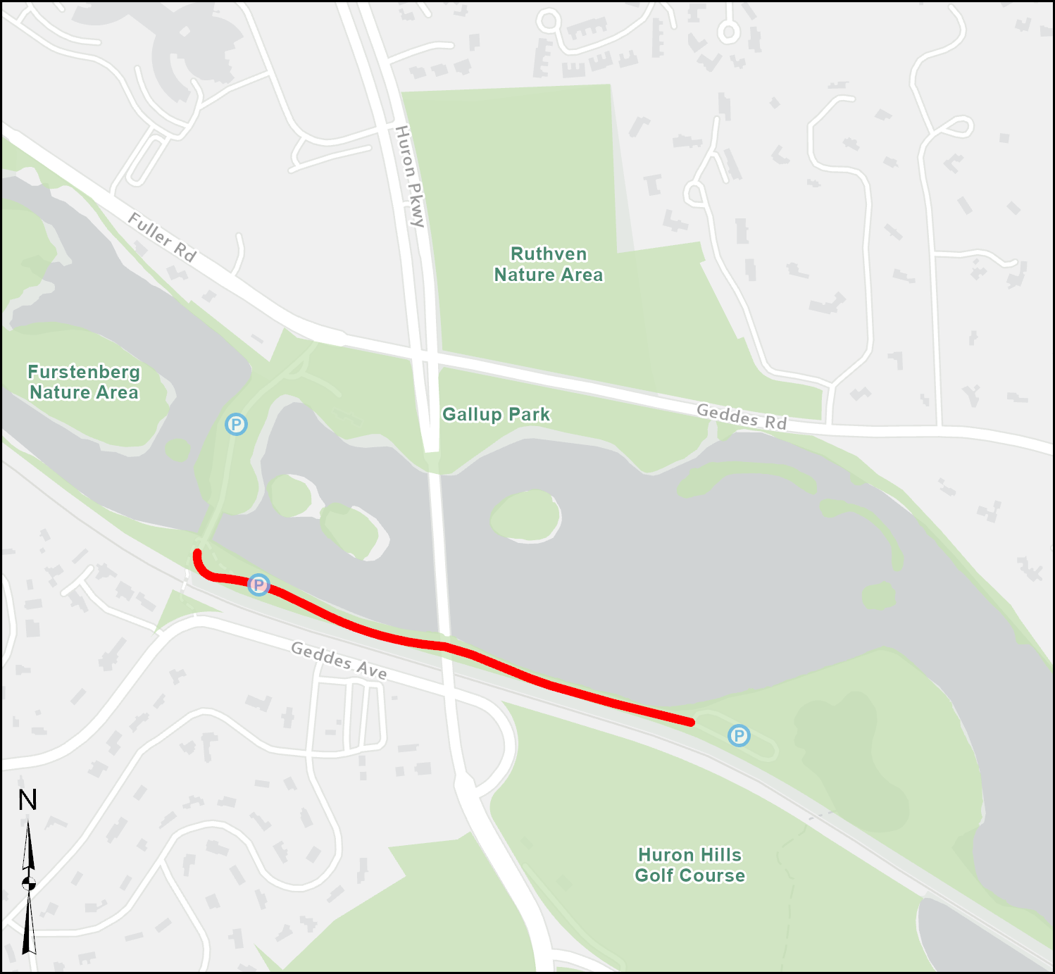 Isolated pavement repairs will be completed on Gallup Park Road south of the bridge.