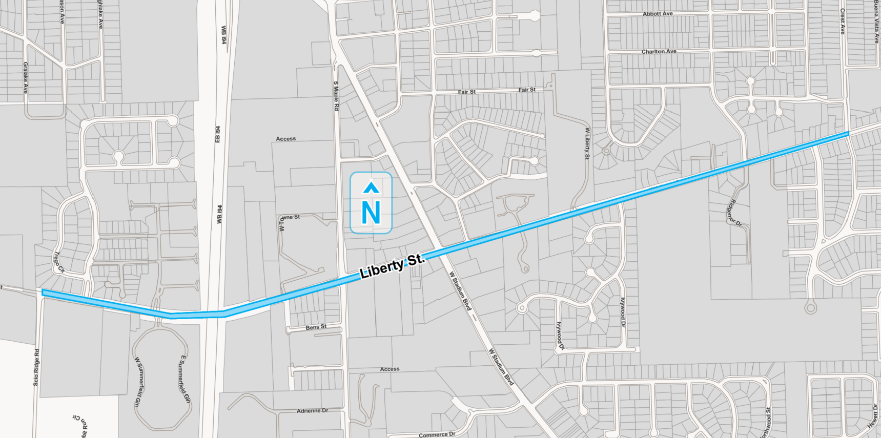 ​Project boundary along Liberty Street from Scio Ridge Road to Crest Avenue.