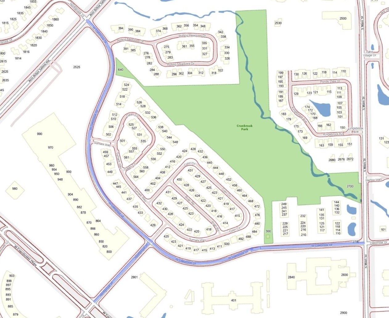 Northbrook Place (Eisenhower to West Oakbrook Drive) and West Oakbrook Drive (Ann Arbor Saline to South Main) project extent